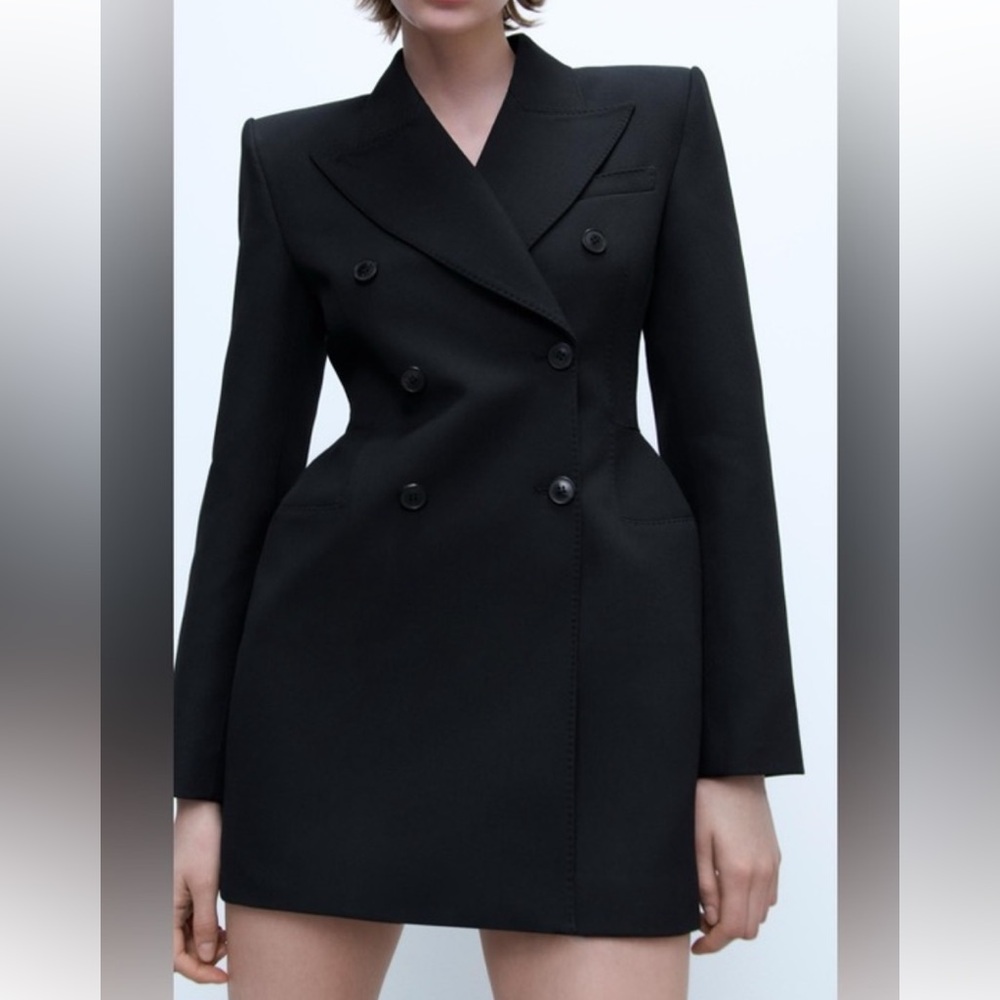 Zara Black Double-Breasted Blazer Dress